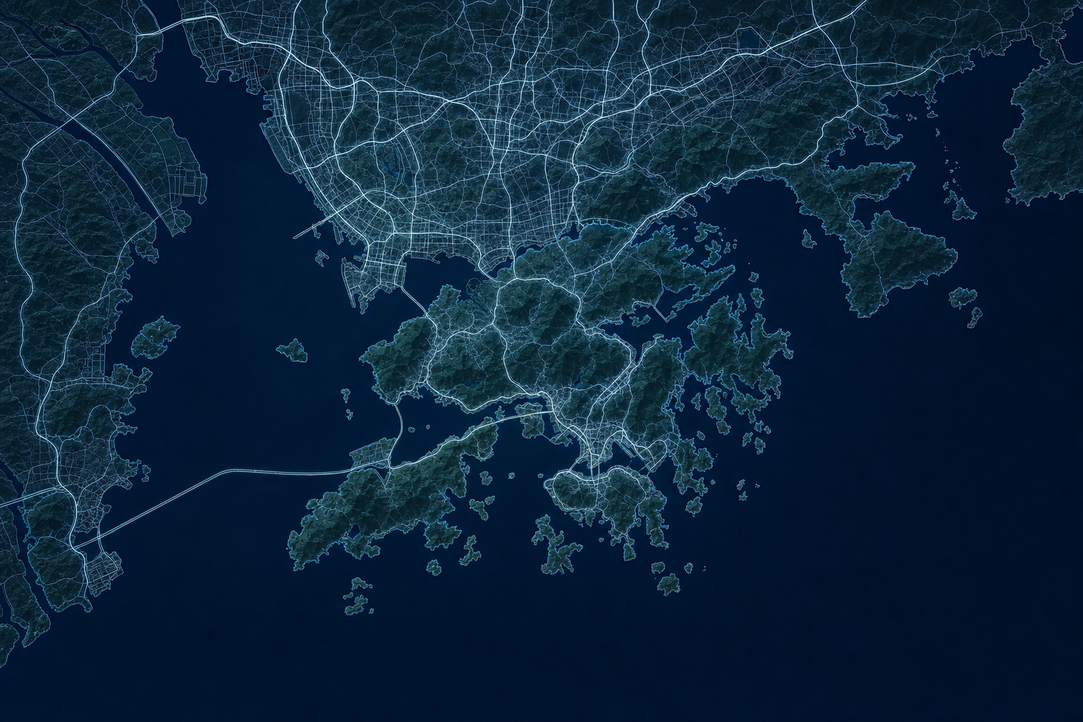 Dark-mode map of the Shenzhen and Hong Kong region